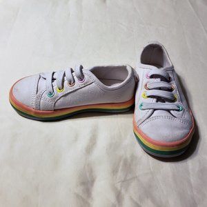 Toddler Girls White Tennis Shoe with rainbow trim